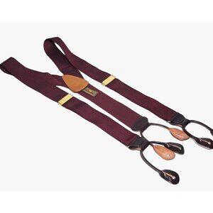 Trafalgar Suspenders Braces Maroon Leather Toggles Brass Adjustable